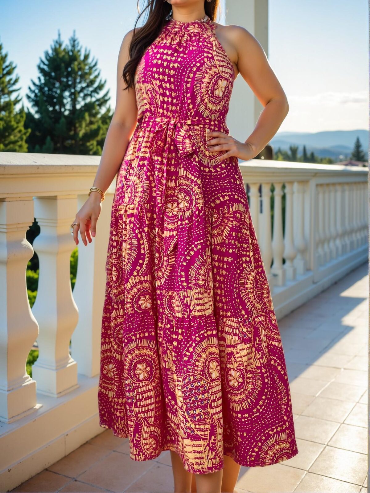 Elegant Hot Pink Flared A-Line Cami Dress with Ruffle Hem and Backless Design for Summer Vacations and Boho Style "Chic, Classy and Trendy Fashion Style to Dress to Impress" - Image 4