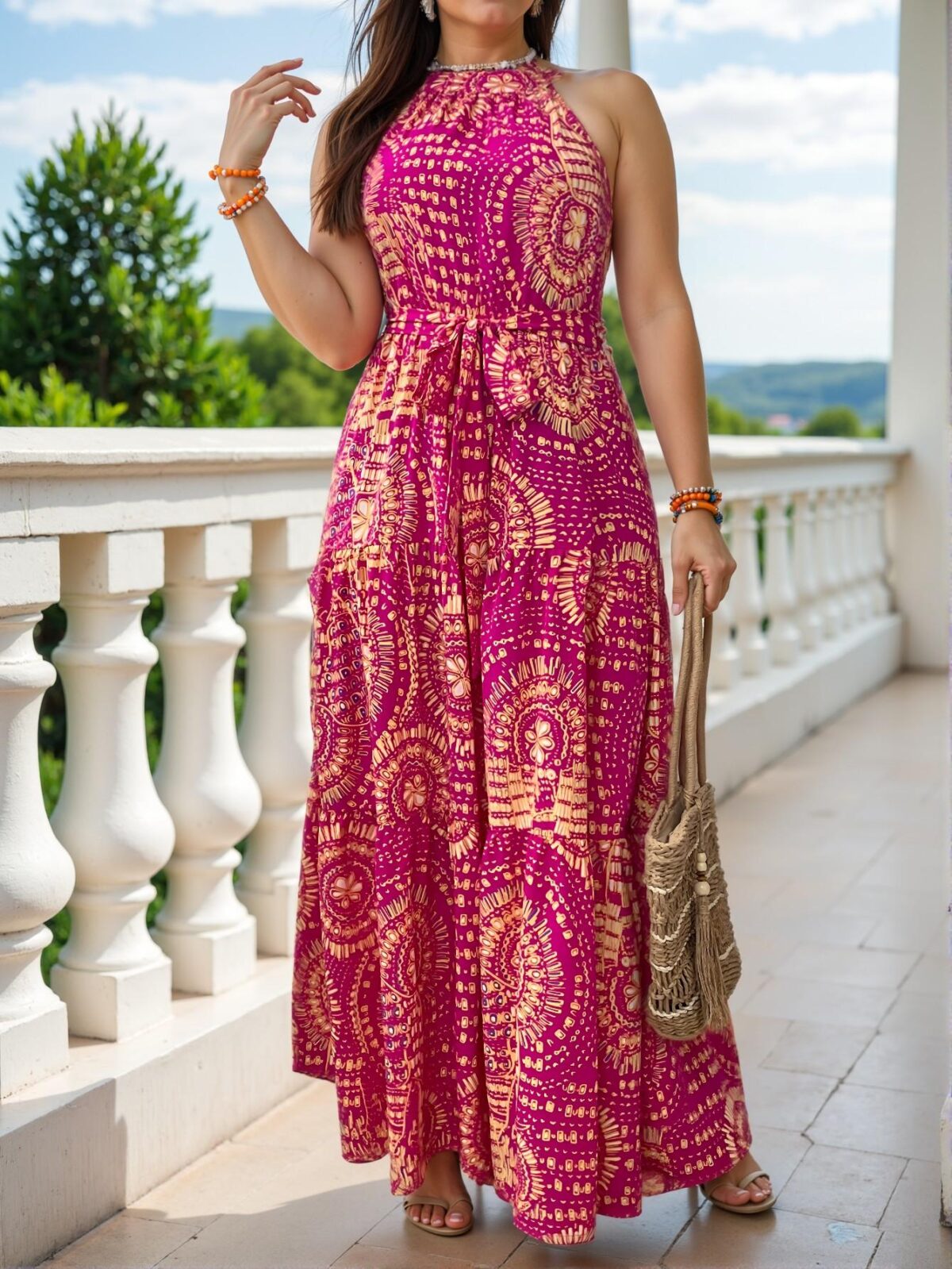 Elegant Hot Pink Flared A-Line Cami Dress with Ruffle Hem and Backless Design for Summer Vacations and Boho Style "Chic, Classy and Trendy Fashion Style to Dress to Impress" - Image 5