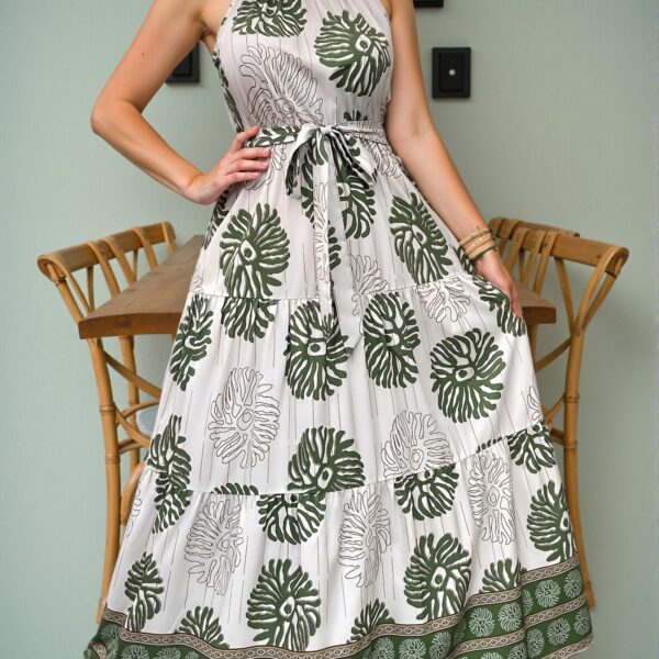 Elegant Multicolor Bohemian Floral Ruffle Hem Halter Dress for a Chic, Classy and Trendy Fashion Style to Dress to Impress