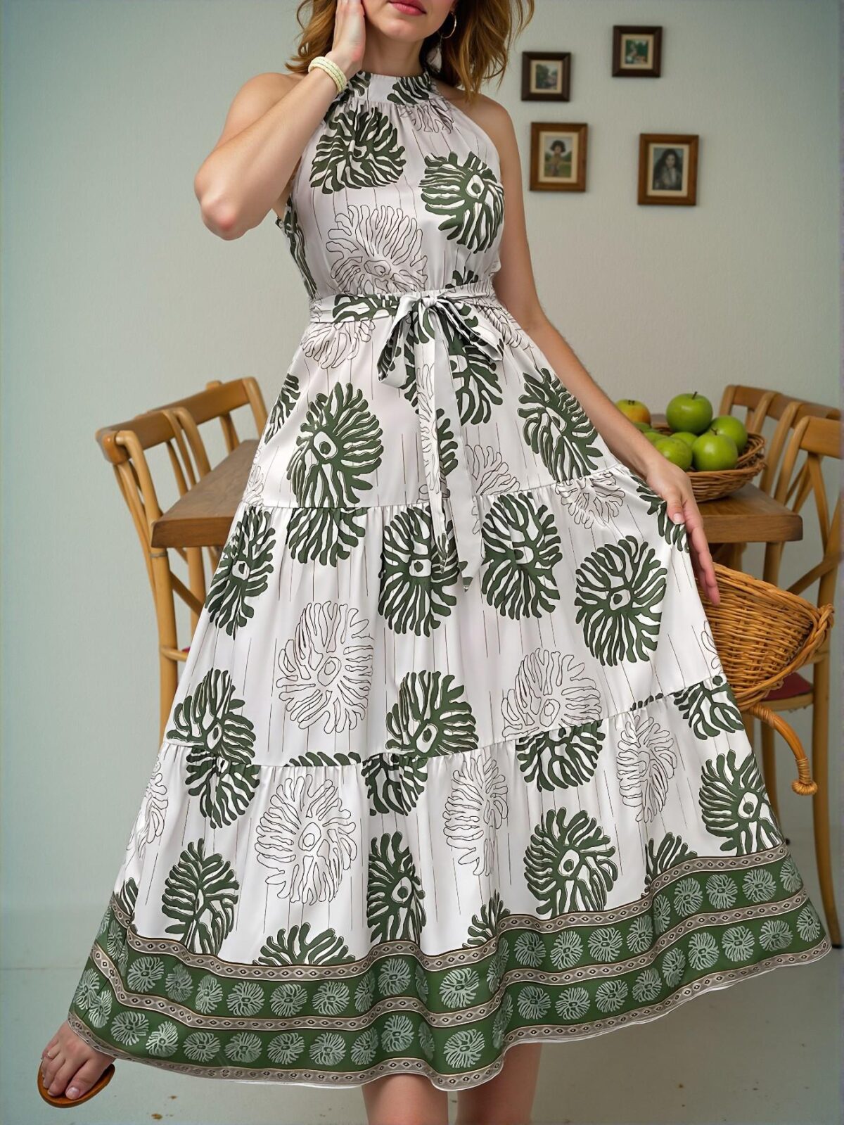 Elegant Multicolor Bohemian Floral Ruffle Hem Halter Dress for a Chic, Classy and Trendy Fashion Style to Dress to Impress - Image 4