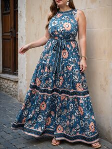 Elegant Navy Blue Charming Floral Halter Neck A-Line Dress with Ruffle Hem, Chic, Classy and Trendy Fashion Style to Dress to Impress