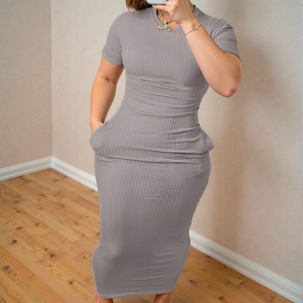 Elegant Grey Casual Midi Dress with Pocket for Spring and Summer - Chic, Classy and Trendy Fashion Style to Dress to Impress.