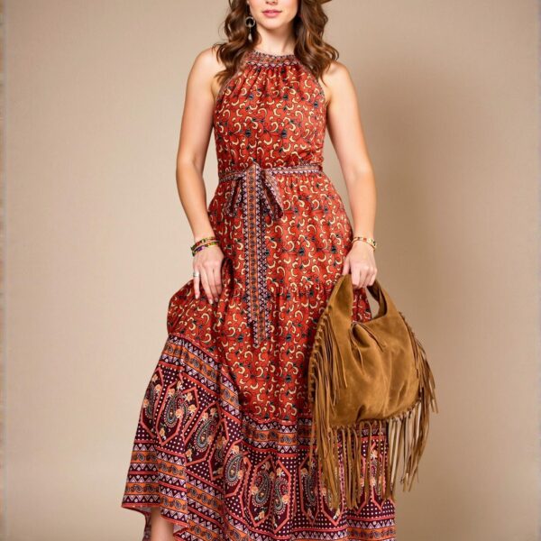 Elegant Redwood Vintage-Inspired Sleeveless Casual Dress with Ruffle Hem and High Waist for Women, Perfect for Country Concerts and Tropical Vacations - Chic, Classy, and Trendy Fashion Style to Dress to Impress