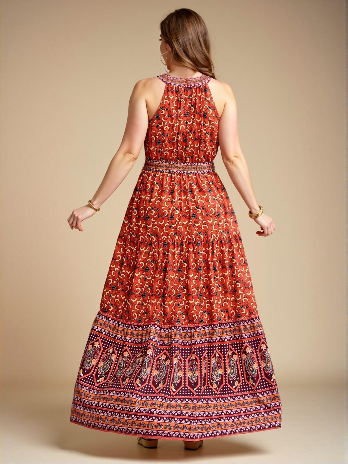 Elegant Redwood Vintage-Inspired Sleeveless Casual Dress with Ruffle Hem and High Waist for Women, Perfect for Country Concerts and Tropical Vacations - Chic, Classy, and Trendy Fashion Style to Dress to Impress - Image 2