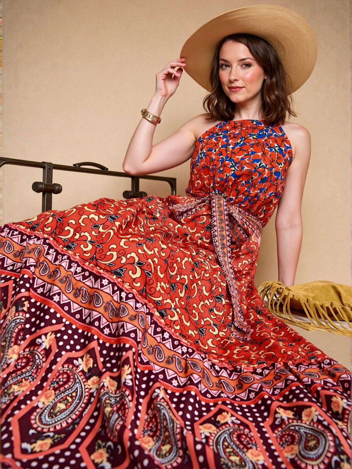 Elegant Redwood Vintage-Inspired Sleeveless Casual Dress with Ruffle Hem and High Waist for Women, Perfect for Country Concerts and Tropical Vacations - Chic, Classy, and Trendy Fashion Style to Dress to Impress - Image 3