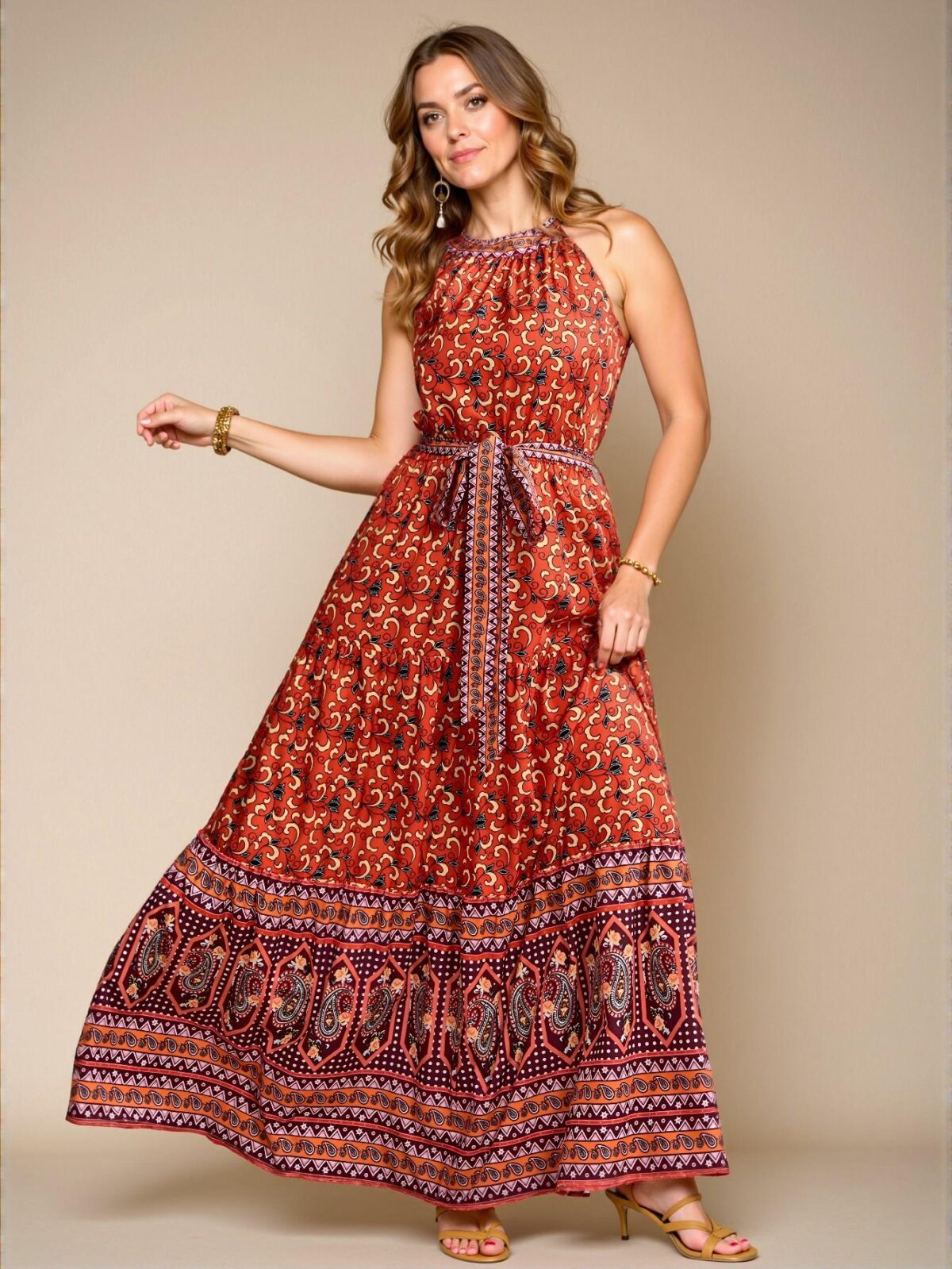 Elegant Redwood Vintage-Inspired Sleeveless Casual Dress with Ruffle Hem and High Waist for Women, Perfect for Country Concerts and Tropical Vacations - Chic, Classy, and Trendy Fashion Style to Dress to Impress - Image 4