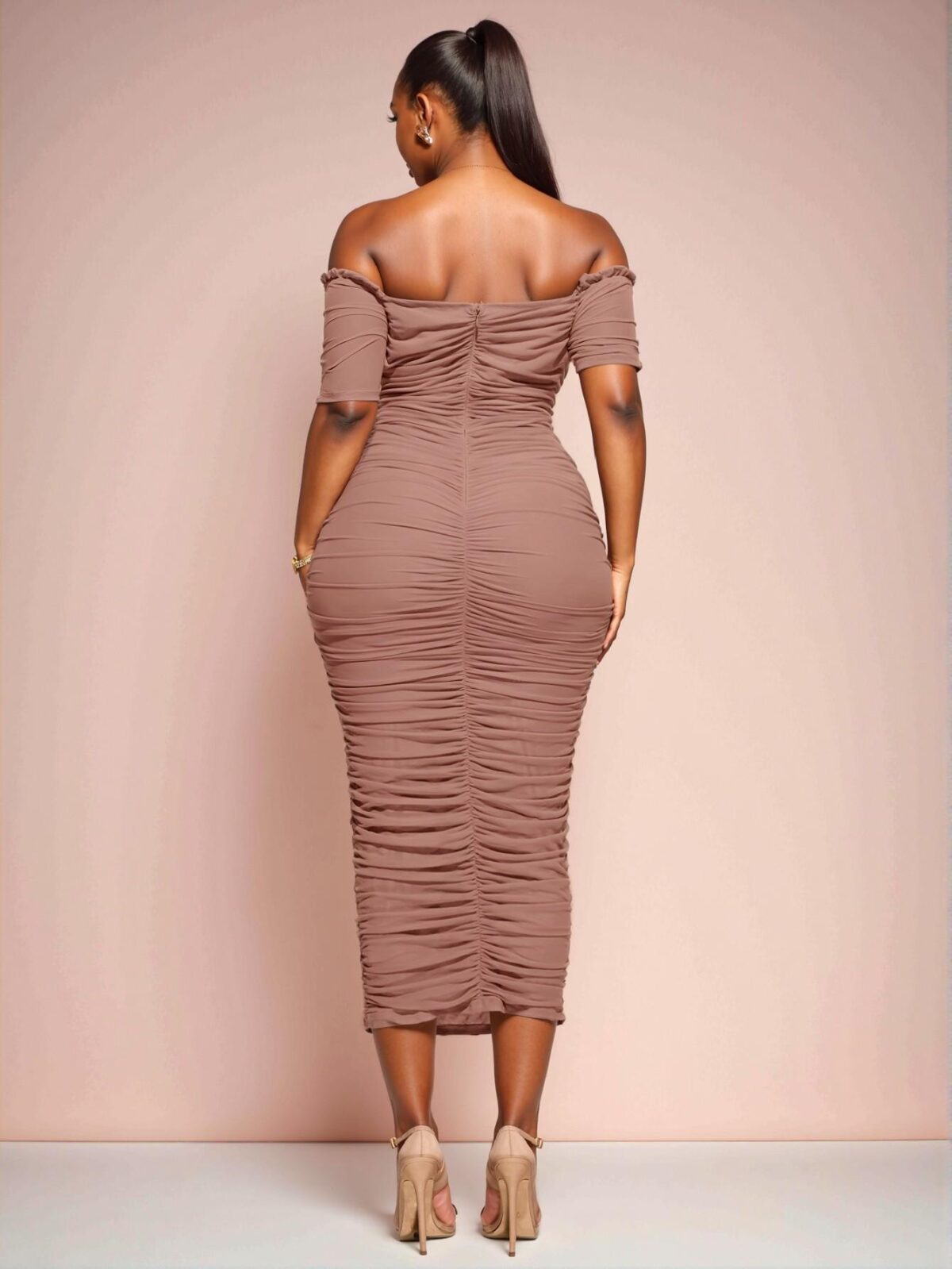 Elegant Dusty Pink One-Shoulder Gathered Midi Dress for Plus Size Women: Chic, Classy, and Trendy Fashion Style to Dress to Impress - Image 2