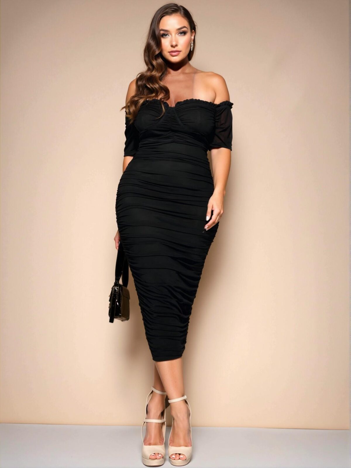 Elegant Black One-Shoulder Gathered Midi Dress for Weddings, Parties, and Special Occasions - Chic, Classy and Trendy Fashion Style to Dress to Impress - Image 4