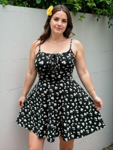 Elegant Dark Green Ditsy Floral Spaghetti Strap Cami Mini Dress with Milkmaid Flair - Chic, Classy and Trendy Fashion Style to Dress to Impress