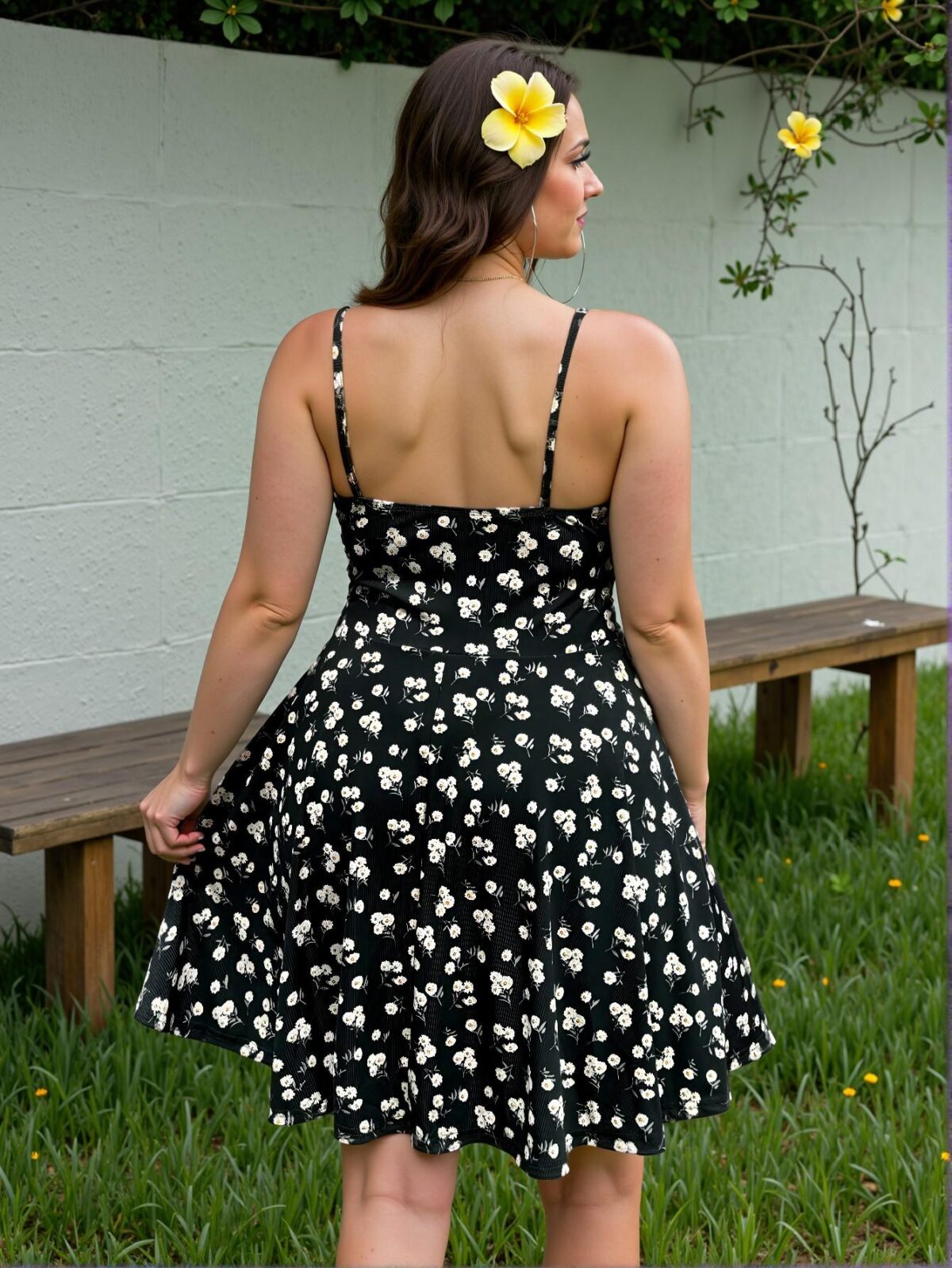 Elegant Dark Green Ditsy Floral Spaghetti Strap Cami Mini Dress with Milkmaid Flair - Chic, Classy and Trendy Fashion Style to Dress to Impress - Image 2