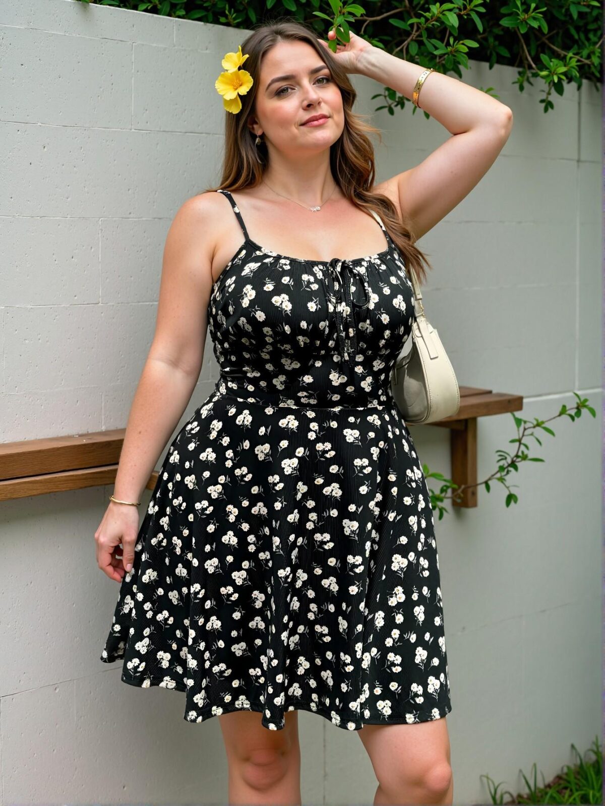 Elegant Dark Green Ditsy Floral Spaghetti Strap Cami Mini Dress with Milkmaid Flair - Chic, Classy and Trendy Fashion Style to Dress to Impress - Image 3
