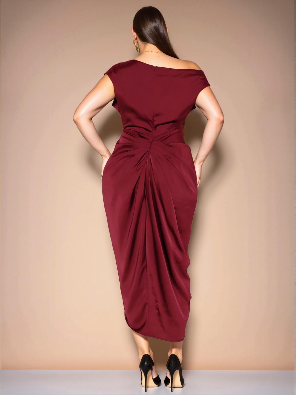 Elegant Burgundy Plus Size Women's Romantic Asymmetrical High Slit Dress for Holidays, Parties, and Birthdays - Chic, Classy and Trendy Fashion Style to Dress to Impress - Image 2