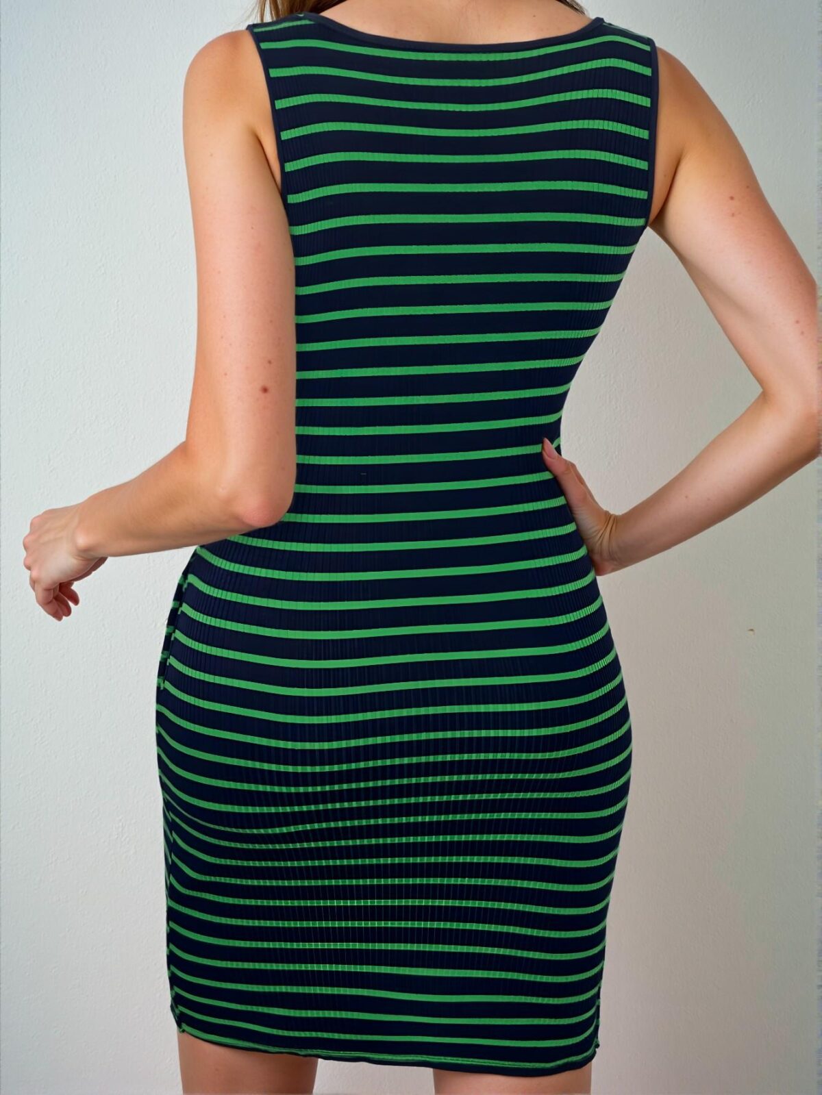 Elegant Royal Blue Stylish Fitted Striped Tank Dress with Notch Collar and Pocket for Spring and Summer - Chic, Classy and Trendy Fashion Style to Dress to Impress - Image 2