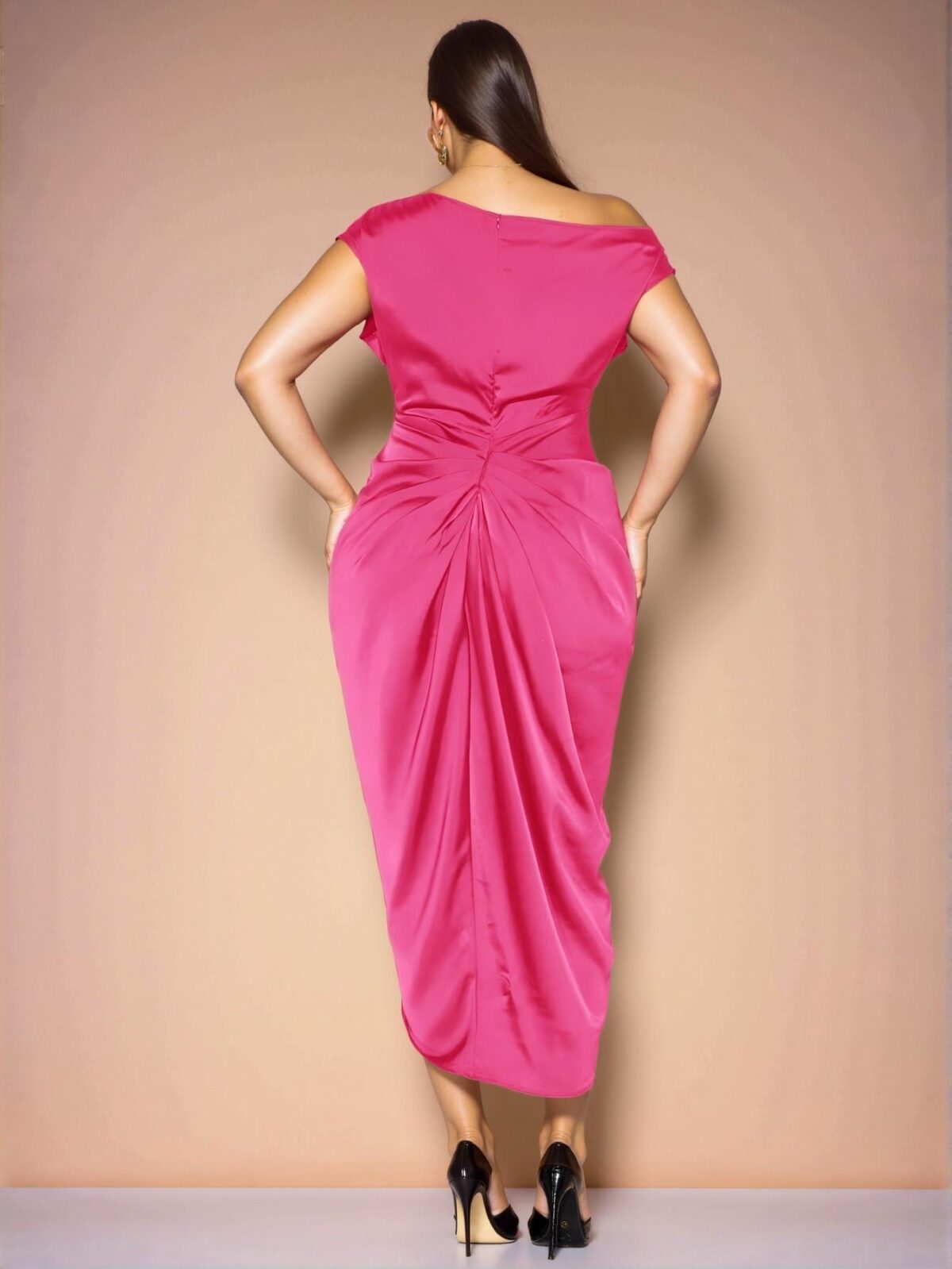 Elegant Hot Pink Asymmetrical Drape High Slit Dress for Romantic Occasions, Ideal for Spring/Summer Birthday Celebrations - Chic, Classy and Trendy Fashion Style to Dress to Impress - Image 2