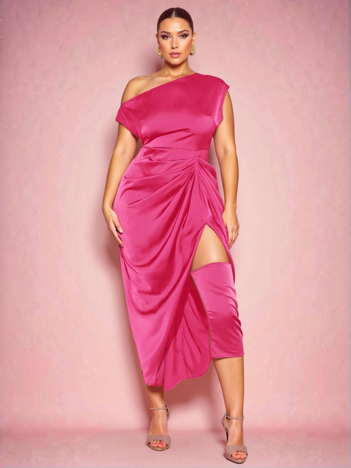 Elegant Hot Pink Asymmetrical Drape High Slit Dress for Romantic Occasions, Ideal for Spring/Summer Birthday Celebrations - Chic, Classy and Trendy Fashion Style to Dress to Impress - Image 5