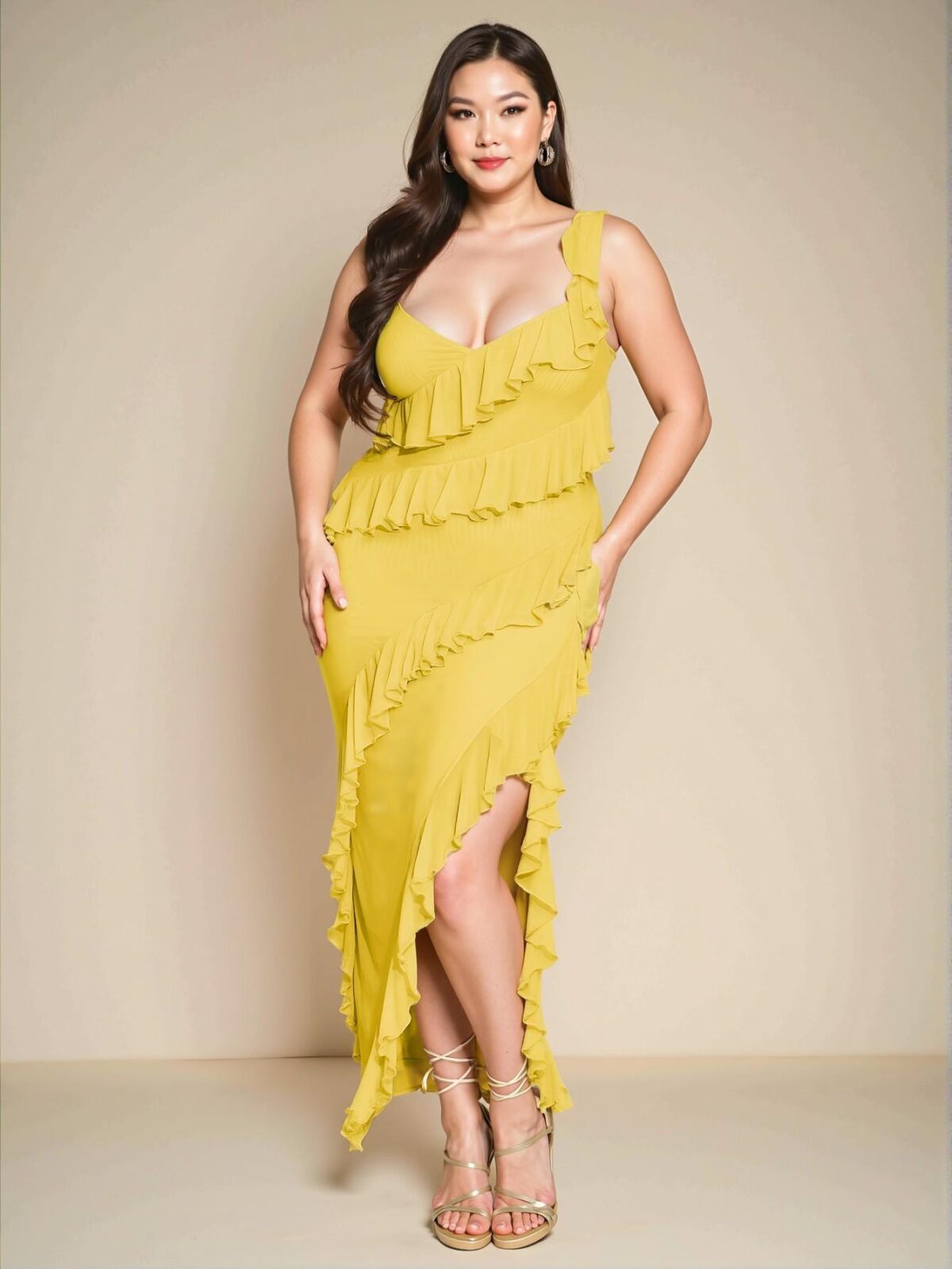 Elegant Yellow Asymmetrical Ruffle Hem Bodycon Maxi Dress Chic, Classy and Trendy Fashion Style to Dress to Impress