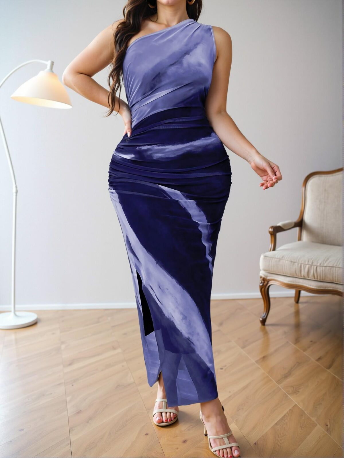 Elegant Multicolor Flowy Tie-Dye Asymmetrical Neck Dress for Summer Events - Chic, Classy and Trendy Fashion Style to Dress to Impress - Image 5