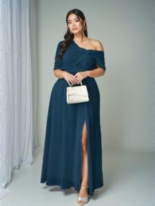 Elegant Teal Blue Chic Asymmetrical Hem Split Dress for Weddings and Parties - Chic, Classy and Trendy Fashion Style to Dress to Impress