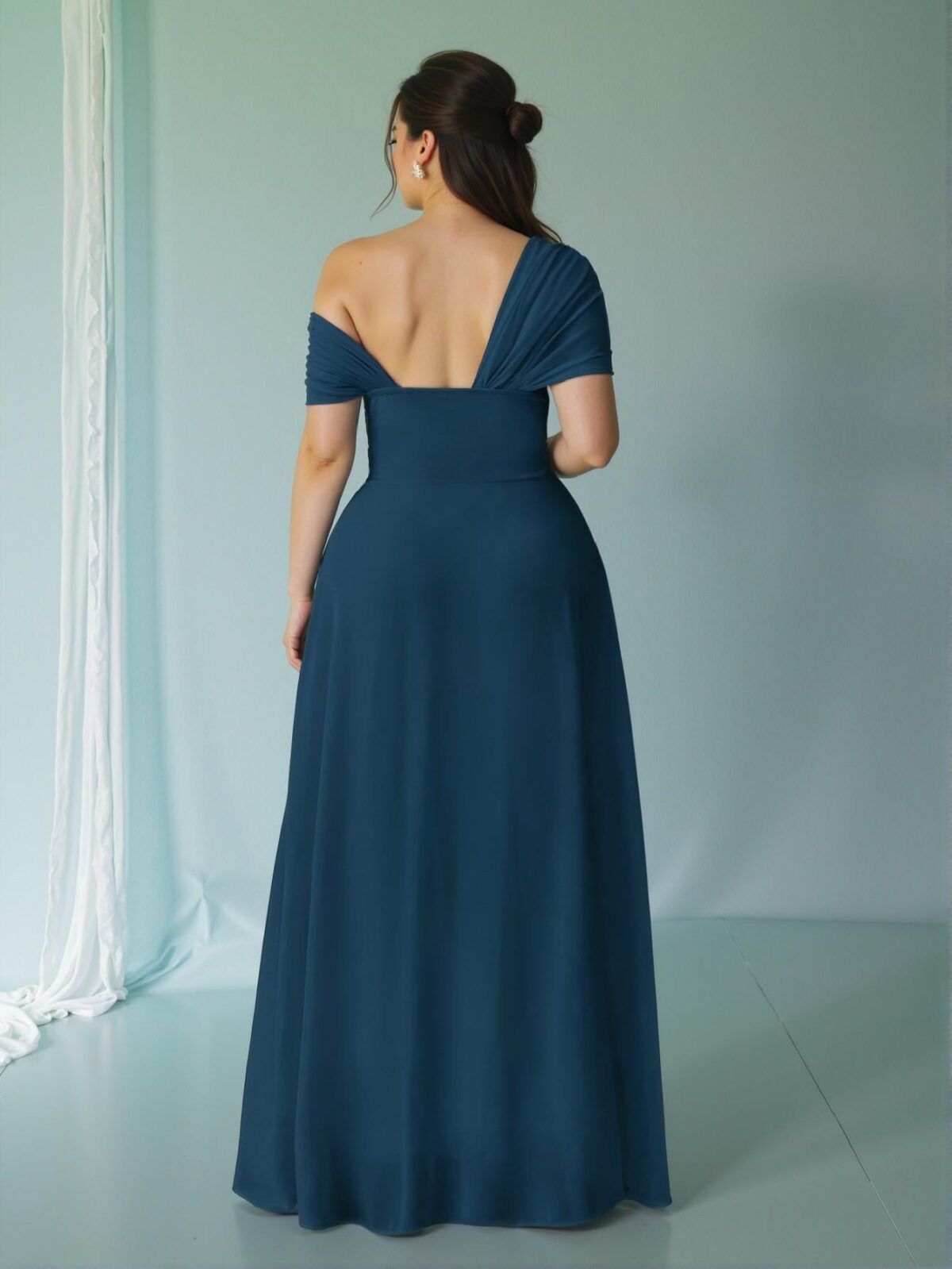 Elegant Teal Blue Chic Asymmetrical Hem Split Dress for Weddings and Parties - Chic, Classy and Trendy Fashion Style to Dress to Impress - Image 2