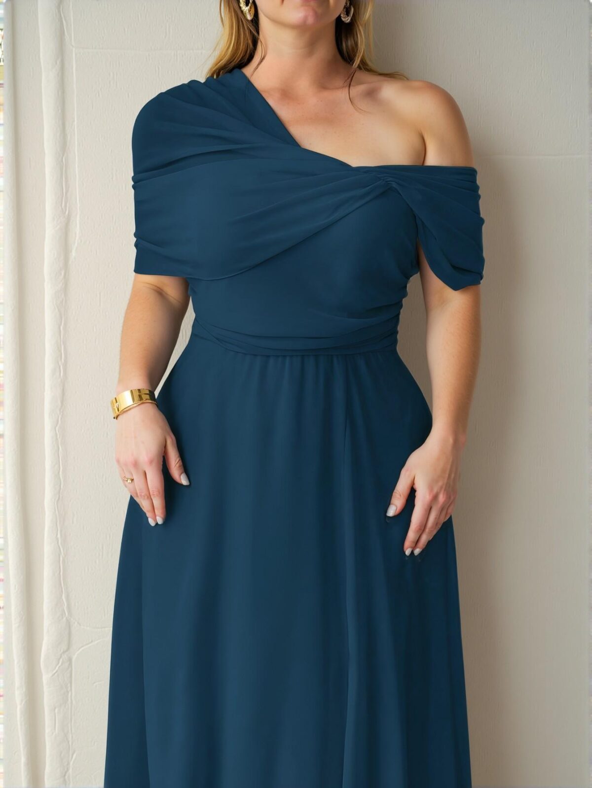 Elegant Teal Blue Chic Asymmetrical Hem Split Dress for Weddings and Parties - Chic, Classy and Trendy Fashion Style to Dress to Impress - Image 3