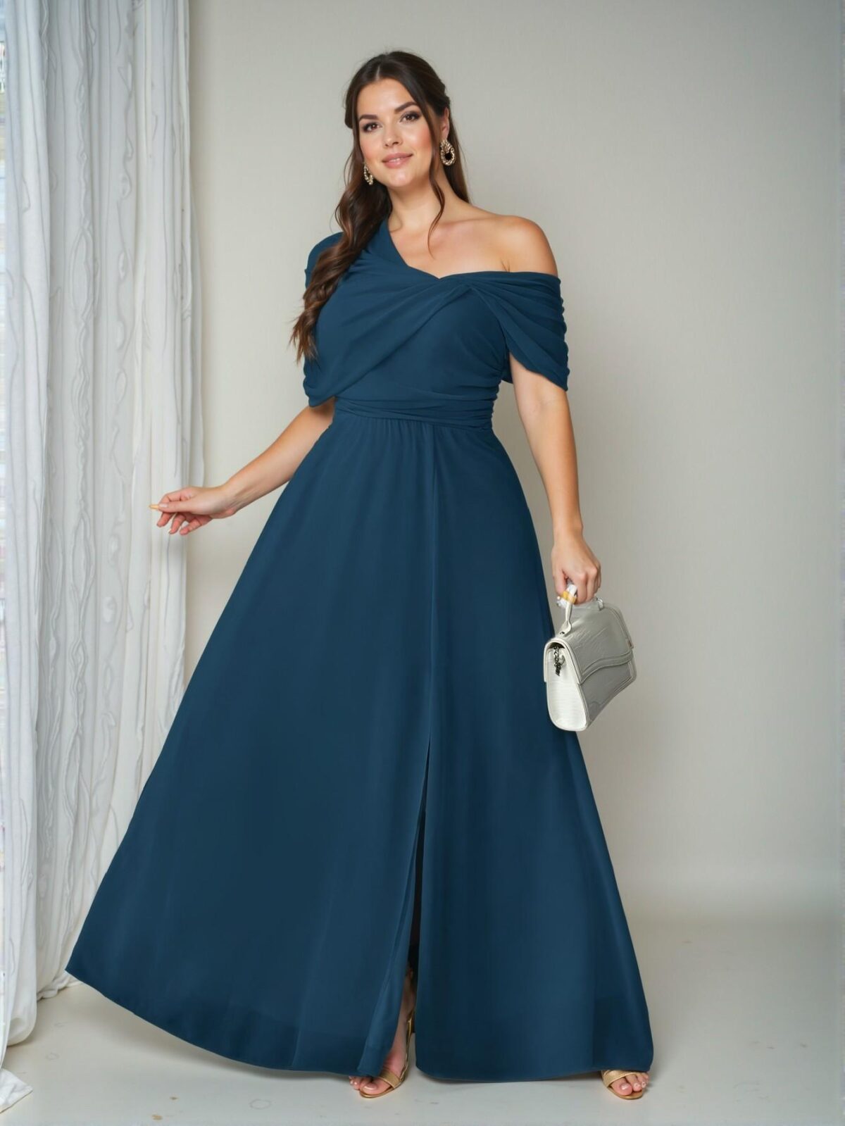 Elegant Teal Blue Chic Asymmetrical Hem Split Dress for Weddings and Parties - Chic, Classy and Trendy Fashion Style to Dress to Impress - Image 5