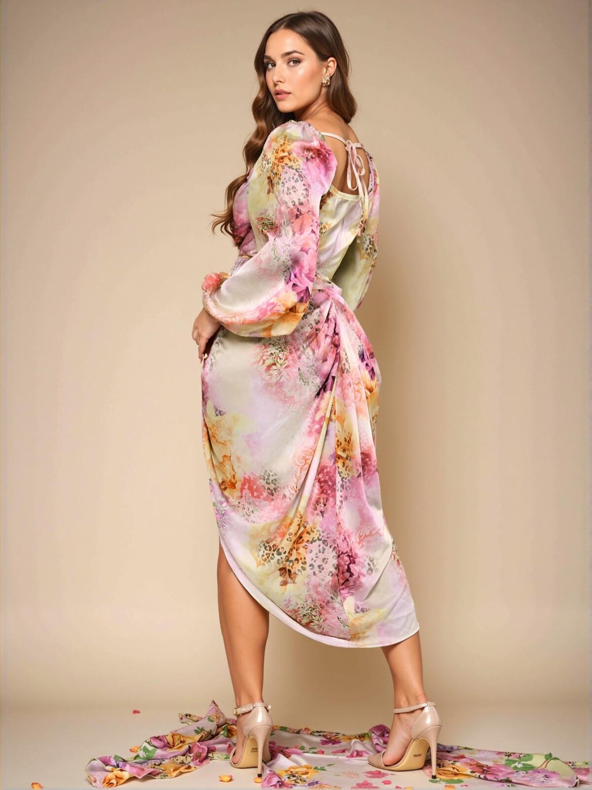 Elegant Multicolor Draped Neck Plus Size Party Dress with Asymmetric Hem and Side Slit, Perfect for Halloween and Valentine's Day – Chic, Classy, and Trendy Fashion Style to Dress to Impress. - Image 2