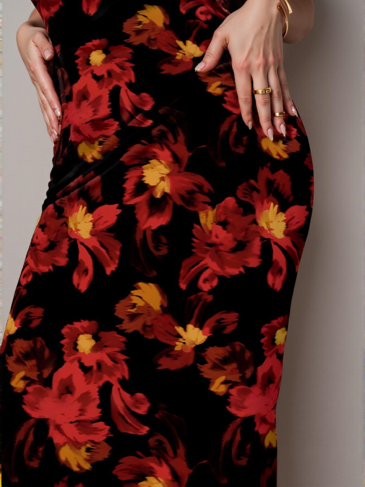 Elegant Red Bodycon Halter Neck Maxi Dress with Floral Design - Chic, Classy and Trendy Fashion Style to Dress to Impress - Image 3