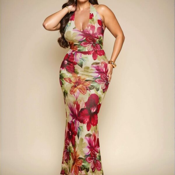 Elegant Multicolor Backless Floral Bodycon Maxi Dress for Spring/Summer Celebrations and Special Occasions - Chic, Classy and Trendy Fashion Style to Dress to Impress