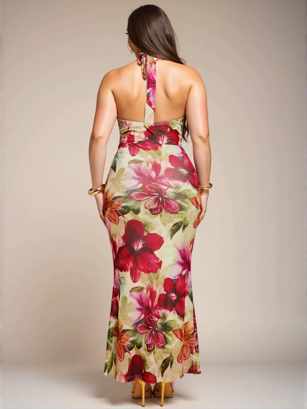 Elegant Multicolor Backless Floral Bodycon Maxi Dress for Spring/Summer Celebrations and Special Occasions - Chic, Classy and Trendy Fashion Style to Dress to Impress - Image 2