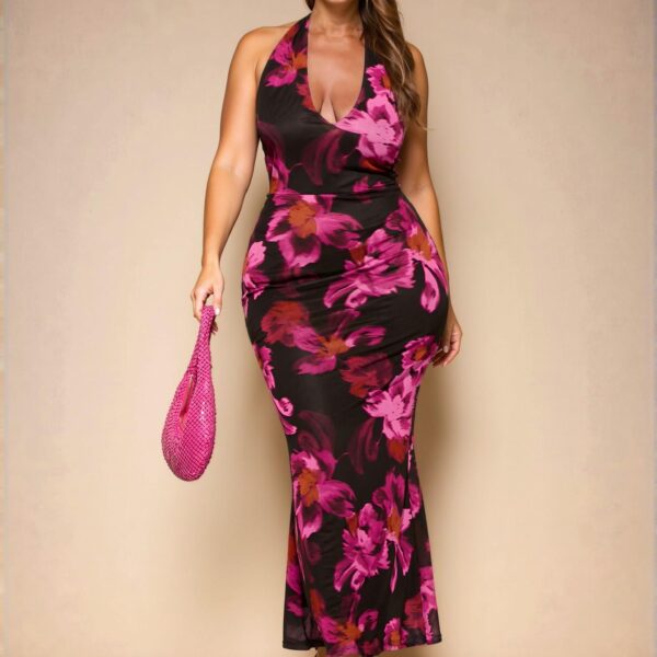 "Elegant Multicolor Bodycon Floral Halter Neck Dress for Summer Events and Birthday Celebrations - Chic, Classy and Trendy Fashion Style to Dress to Impress"