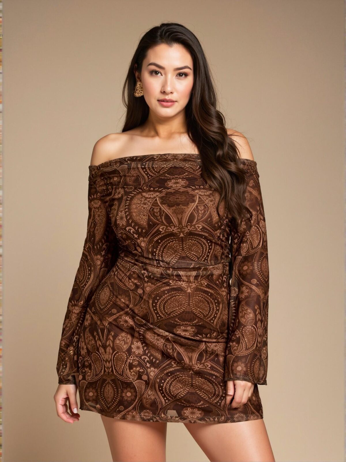 Elegant Brown Asymmetrical One Shoulder Ruffle Mini Skirt Perfect for Music Festivals and Summer Outings Chic, Classy and Trendy Fashion Style to Dress to Impress