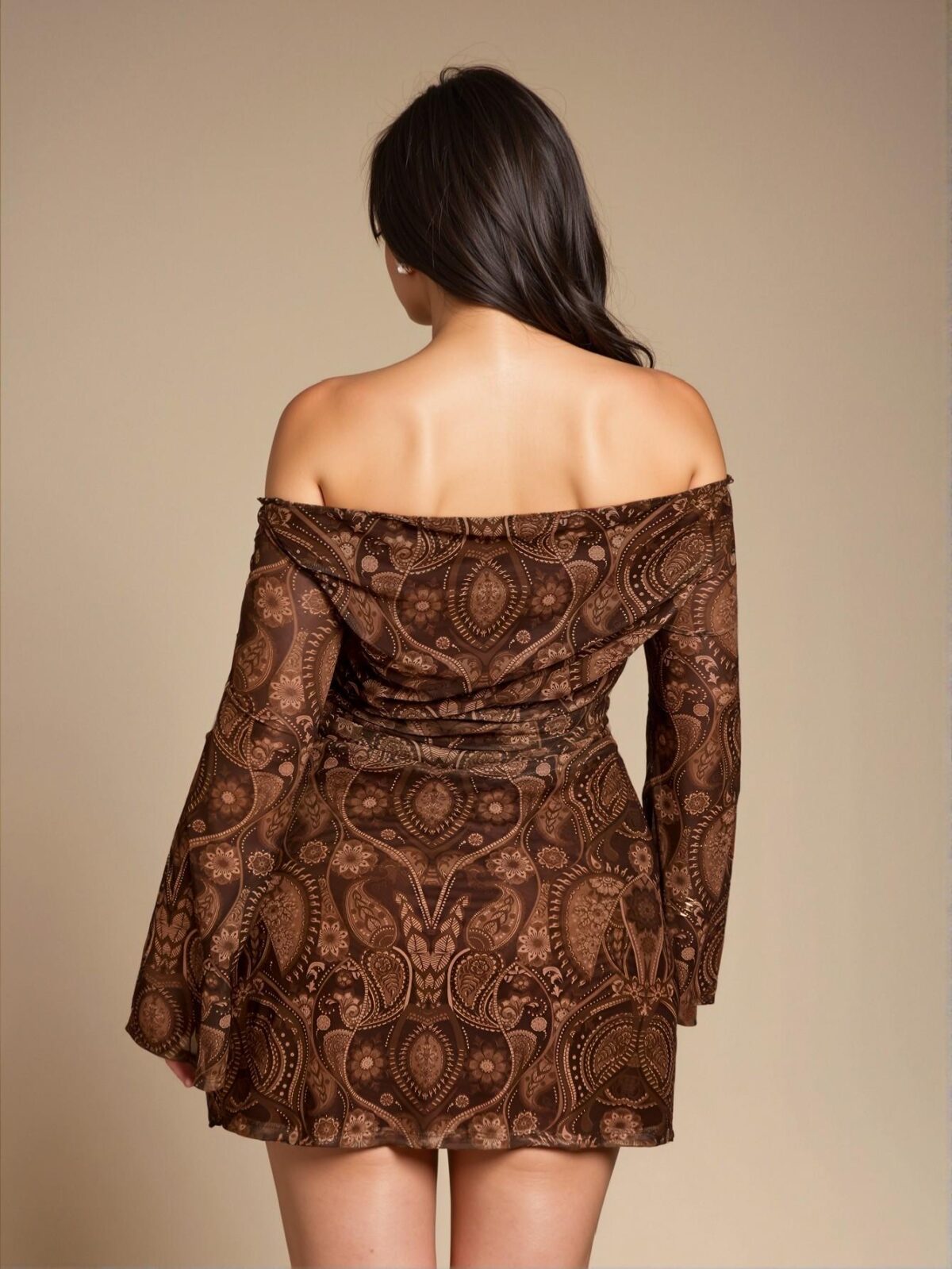 Elegant Brown Asymmetrical One Shoulder Ruffle Mini Skirt Perfect for Music Festivals and Summer Outings Chic, Classy and Trendy Fashion Style to Dress to Impress - Image 2