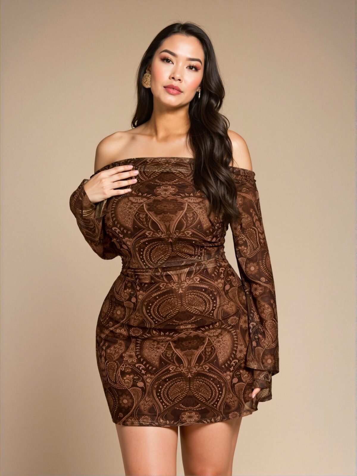 Elegant Brown Asymmetrical One Shoulder Ruffle Mini Skirt Perfect for Music Festivals and Summer Outings Chic, Classy and Trendy Fashion Style to Dress to Impress - Image 3