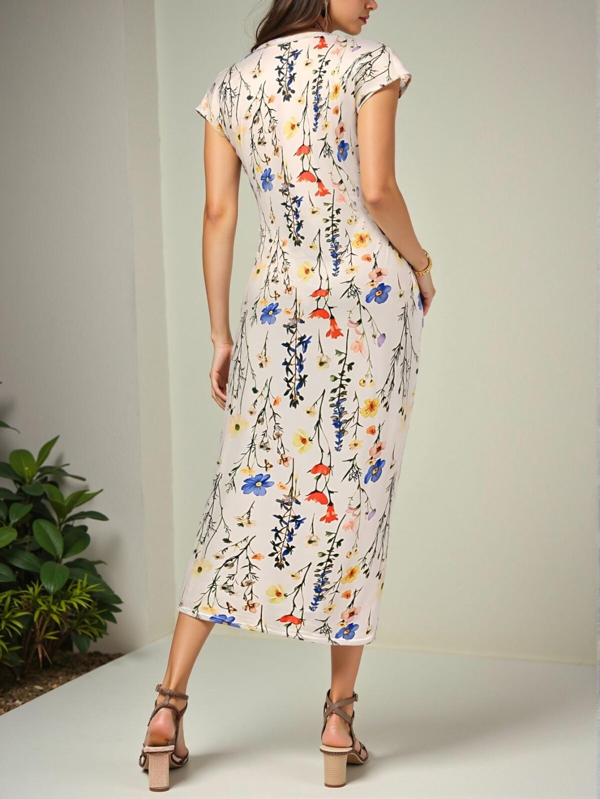 Elegant Multicolor Breezaya Striped Print Knot Accent Crew Neck Short Sleeve Maxi Dress for Spring and Summer - Chic, Classy, and Trendy Fashion Style to Dress to Impress - Image 2