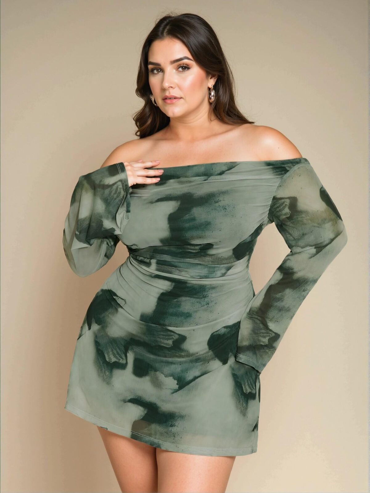Elegant Green One Shoulder Ruched Flared Sleeve Mini Dress with Gradient Print for Birthdays – Chic, Classy, and Trendy Fashion Style to Dress to Impress - Image 4