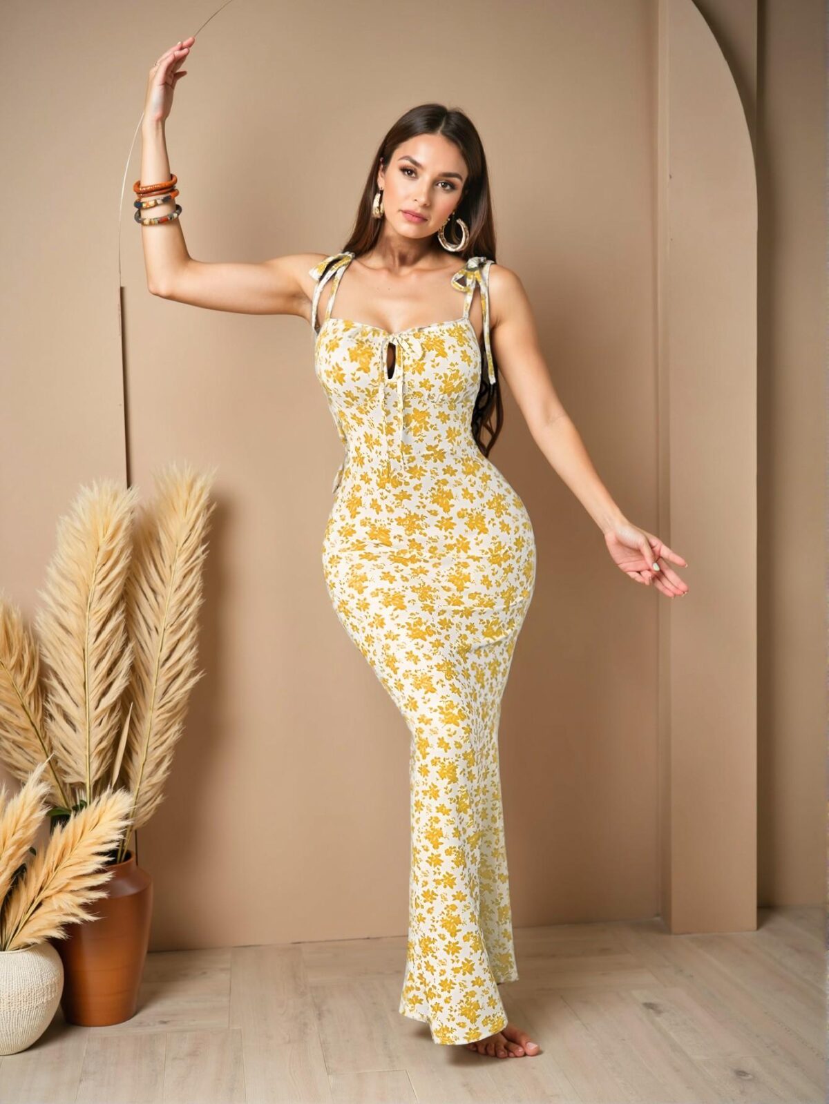 Elegant Yellow Floral Bodycon Dress for Summer Gatherings and Festivals - Chic, Classy and Trendy Fashion Style to Dress to Impress