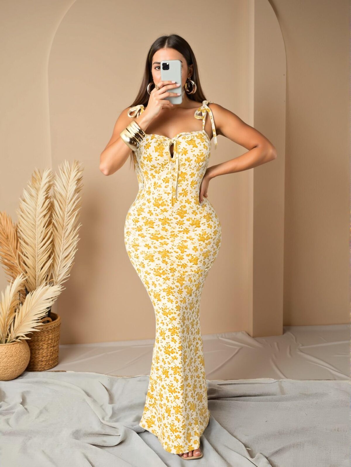 Elegant Yellow Floral Bodycon Dress for Summer Gatherings and Festivals - Chic, Classy and Trendy Fashion Style to Dress to Impress - Image 4