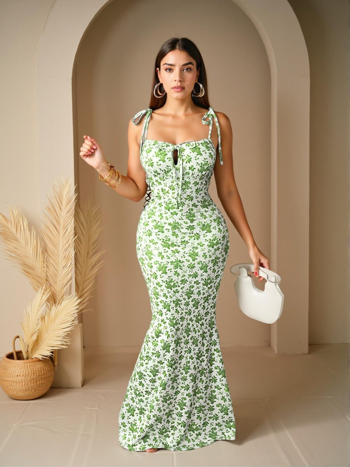 Elegant Green Floral Print Bodycon Dress for a Stylish Party, Vacation, or Festival in Spring and Summer - Chic, Classy and Trendy Fashion Style to Dress to Impress - Image 5