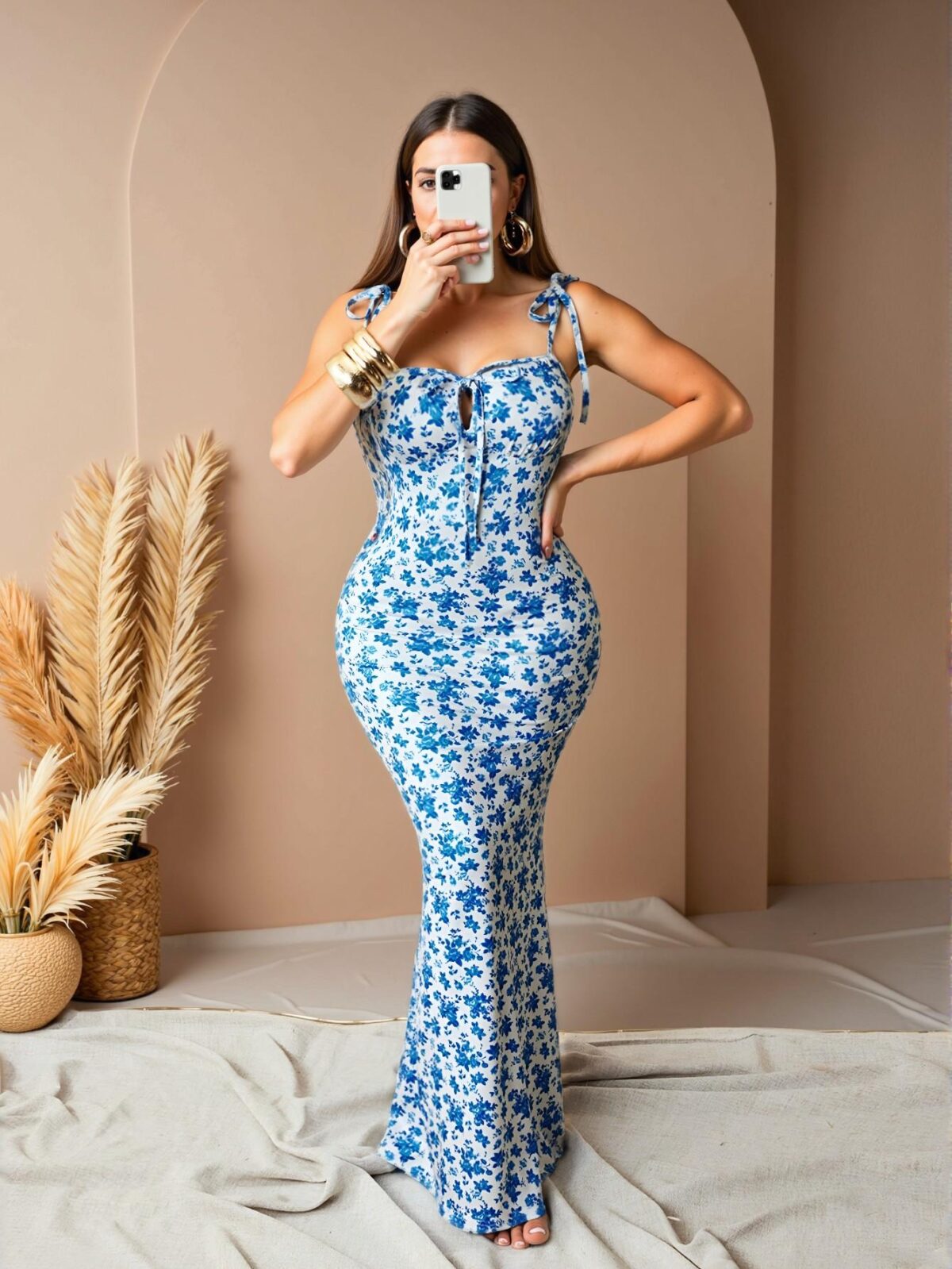 Elegant Blue Floral Print Bodycon Dress for Summer Parties and Festivals – Chic, Classy and Trendy Fashion Style to Dress to Impress - Image 5