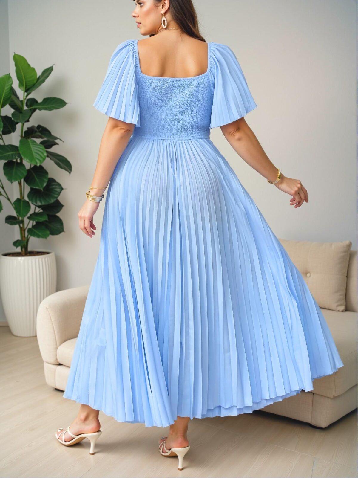Elegant Blue A-Line Ruffled High-Low Maxi Dress with Pleats and Ruched Details for Spring/Summer Gatherings, Vintage-Inspired Wedding, Parties, and Events – Chic, Classy and Trendy Fashion Style to Dress to Impress - Image 2