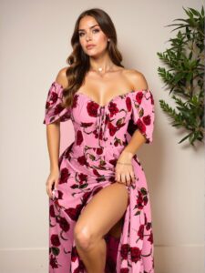 Elegant Pink Chic Floral Off-Shoulder Slit Dress for Spring and Summer "Chic, Classy and Trendy Fashion Style to Dress to Impress"
