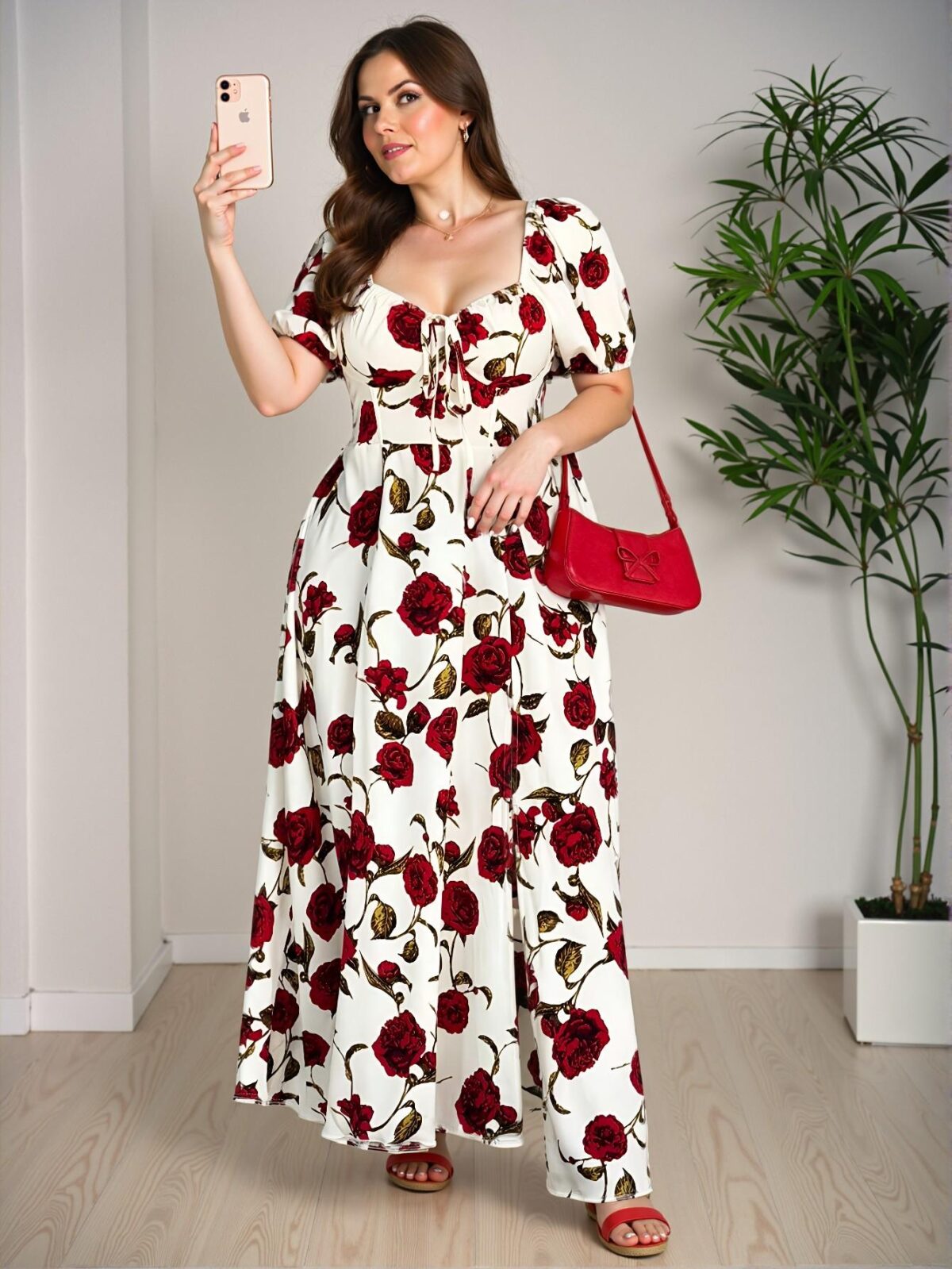 Elegant Red and White Floral Off Shoulder Split Dress for Spring and Summer Celebrations - Chic, Classy and Trendy Fashion Style to Dress to Impress - Image 5