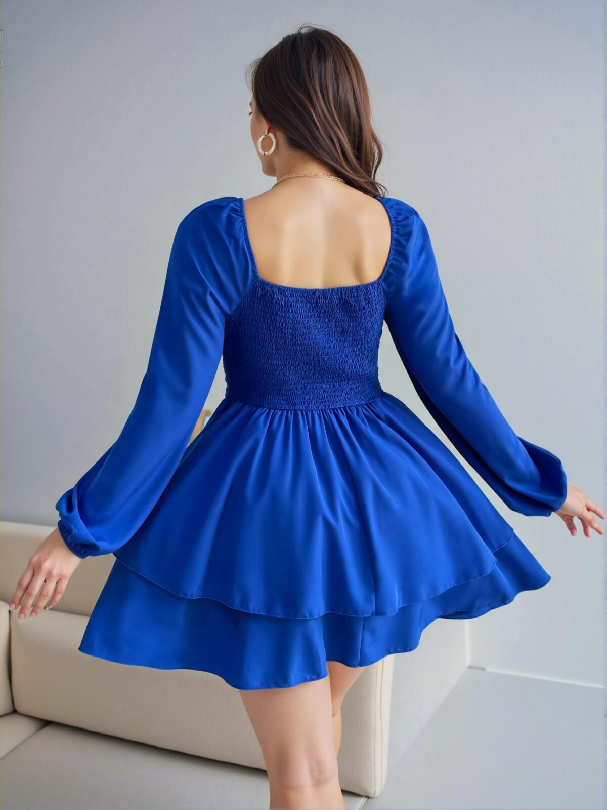 Elegant Royal Blue A-Line Tie Front Double-Layer Hem Dress for Spring and Summer - Chic, Classy and Trendy Fashion Style to Dress to Impress - Image 5