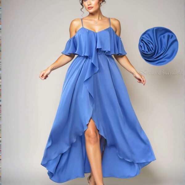 Elegant Dusty Blue Off-Shoulder Ruffle Midi Dress Perfect for Spring and Summer "Chic, Classy and Trendy Fashion Style to Dress to Impress"