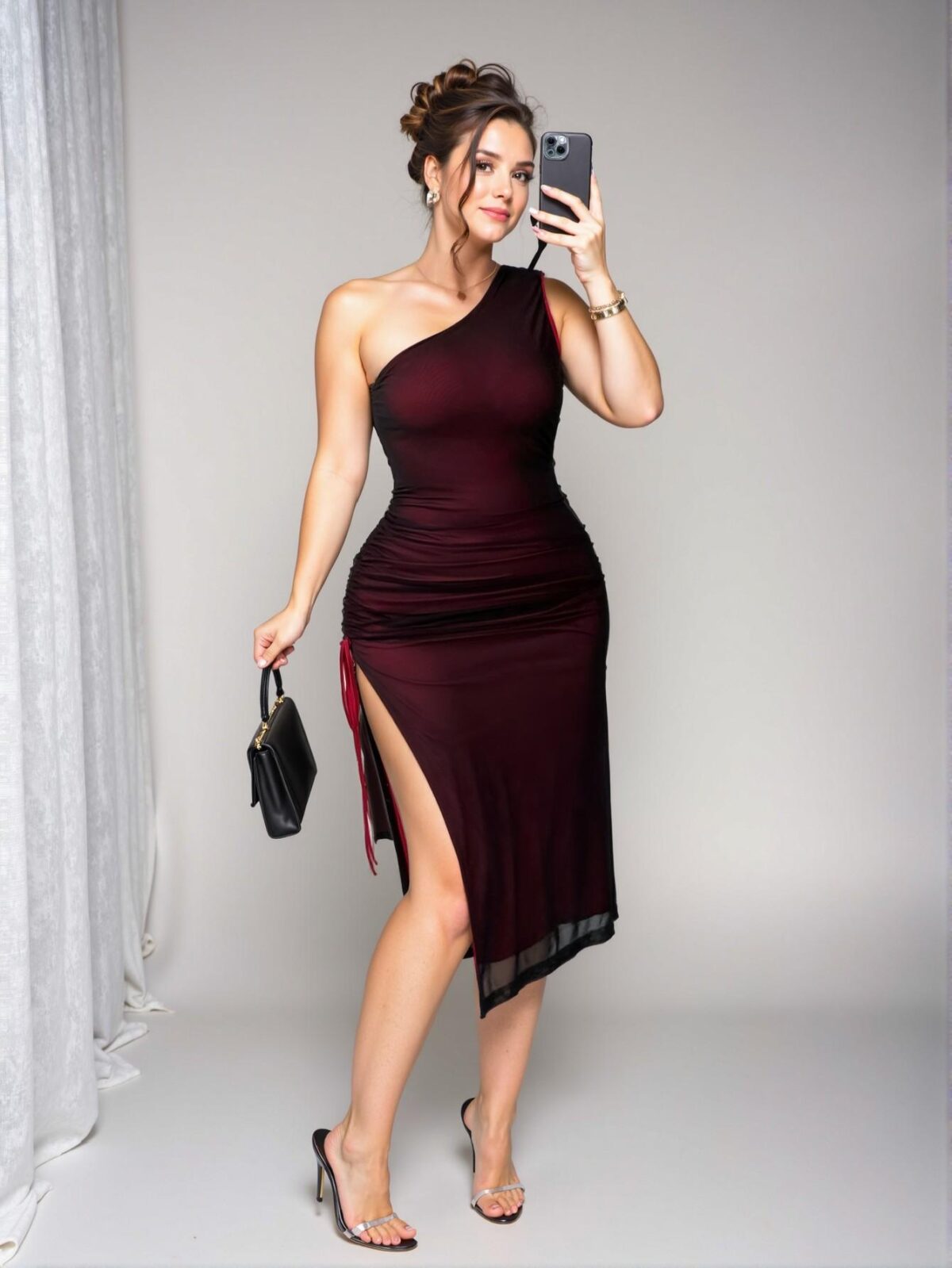 Elegant Red Asymmetrical Neck Sleeveless Bodycon Dress with High Slit and Pleated Details for Spring and Summer – Chic, Classy and Trendy Fashion Style to Dress to Impress