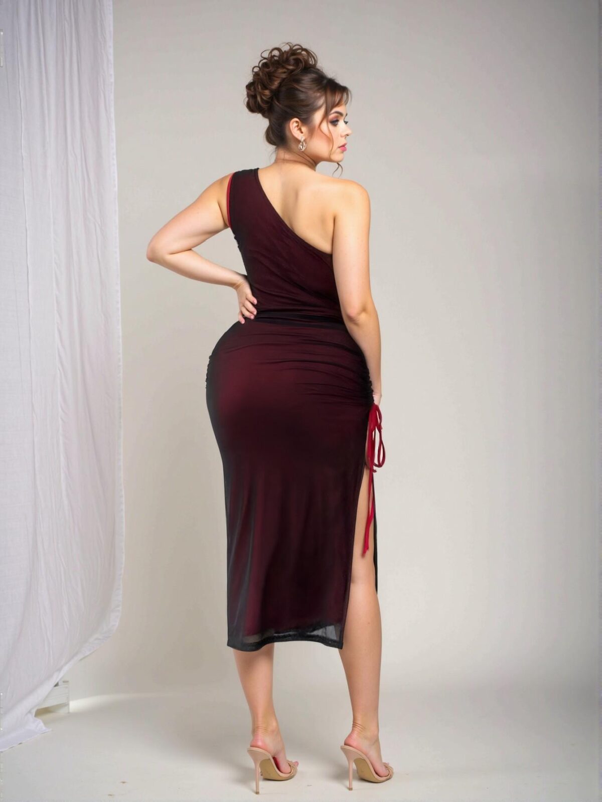 Elegant Red Asymmetrical Neck Sleeveless Bodycon Dress with High Slit and Pleated Details for Spring and Summer – Chic, Classy and Trendy Fashion Style to Dress to Impress - Image 2