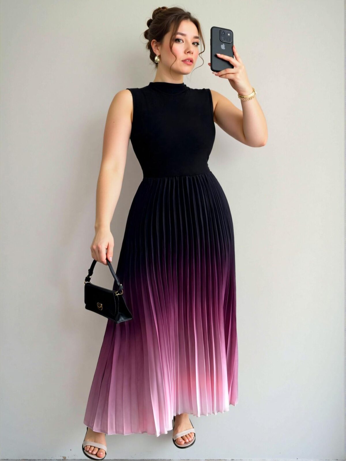 Elegant Multicolor Stylish Sleeveless Stand Collar Pleated A-Line Maxi Dress for Spring and Summer - Chic, Classy and Trendy Fashion Style to Dress to Impress
