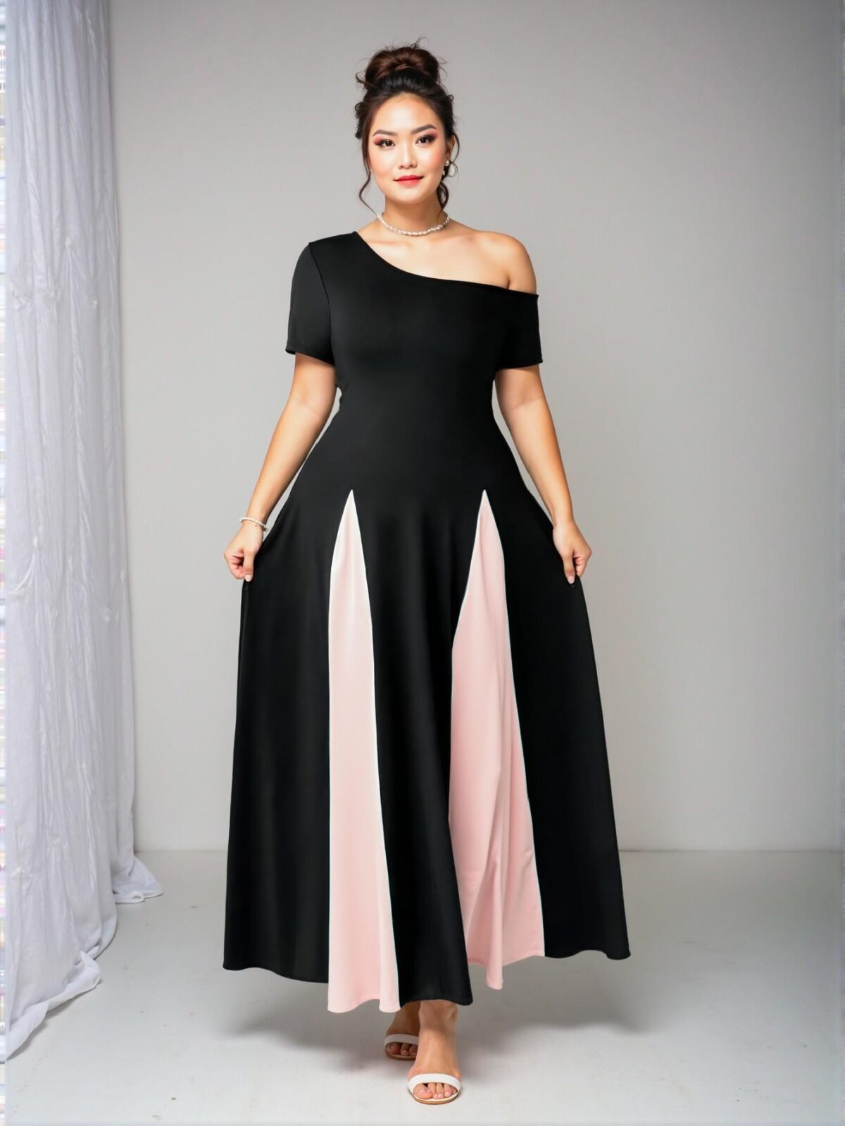 Elegant Black and White Colorblock Off The Shoulder Maxi Evening Dress for Spring and Summer - Chic, Classy and Trendy Fashion Style to Dress to Impress - Image 4