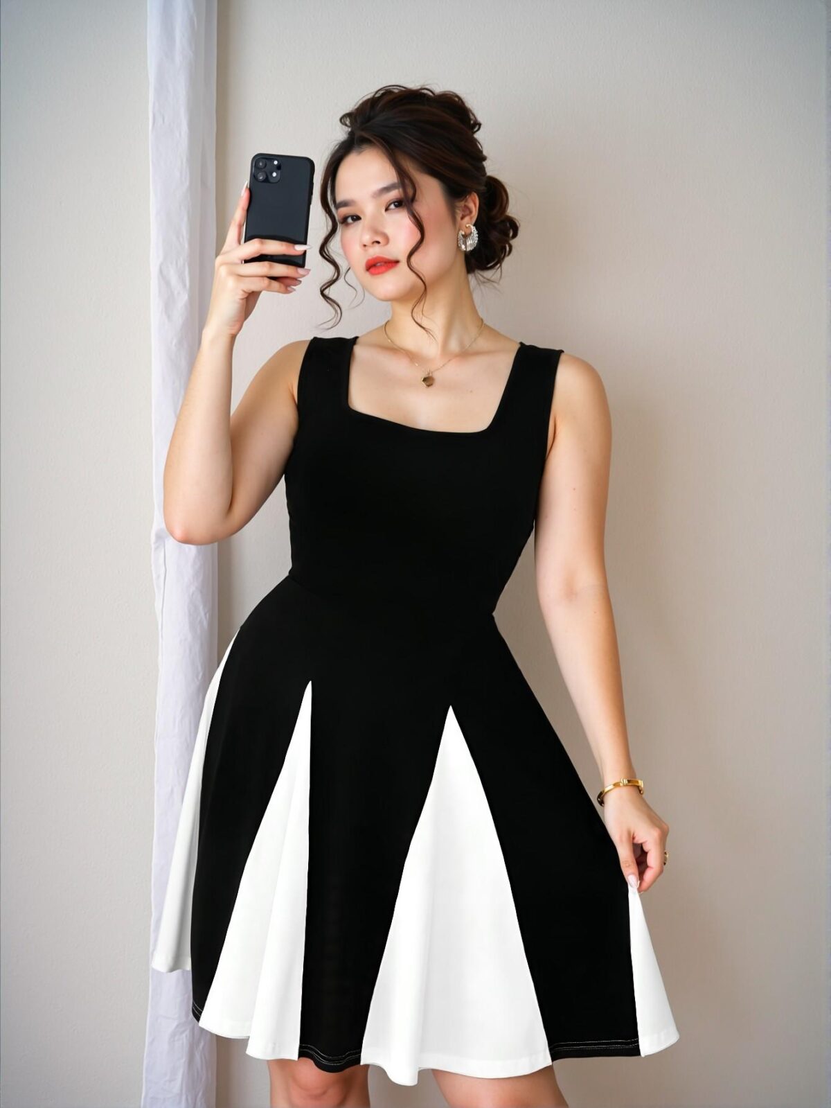 Elegant Black and White Contrast V-Neck Backless Bodycon Dress with Cinched Waist for Birthdays, Night Out, and Business Casual Events - Chic, Classy and Trendy Fashion Style to Dress to Impress
