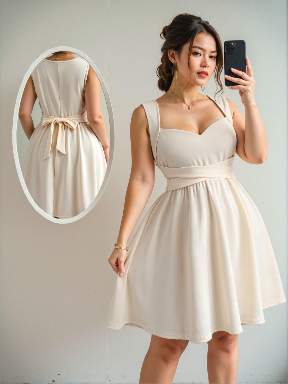 Elegant Apricot Stylish Sweetheart Neck Crisscross Tied Bow Ruffle Hem Sleeveless Mini Dress for Spring and Summer "Chic, Classy and Trendy Fashion Style to Dress to Impress"